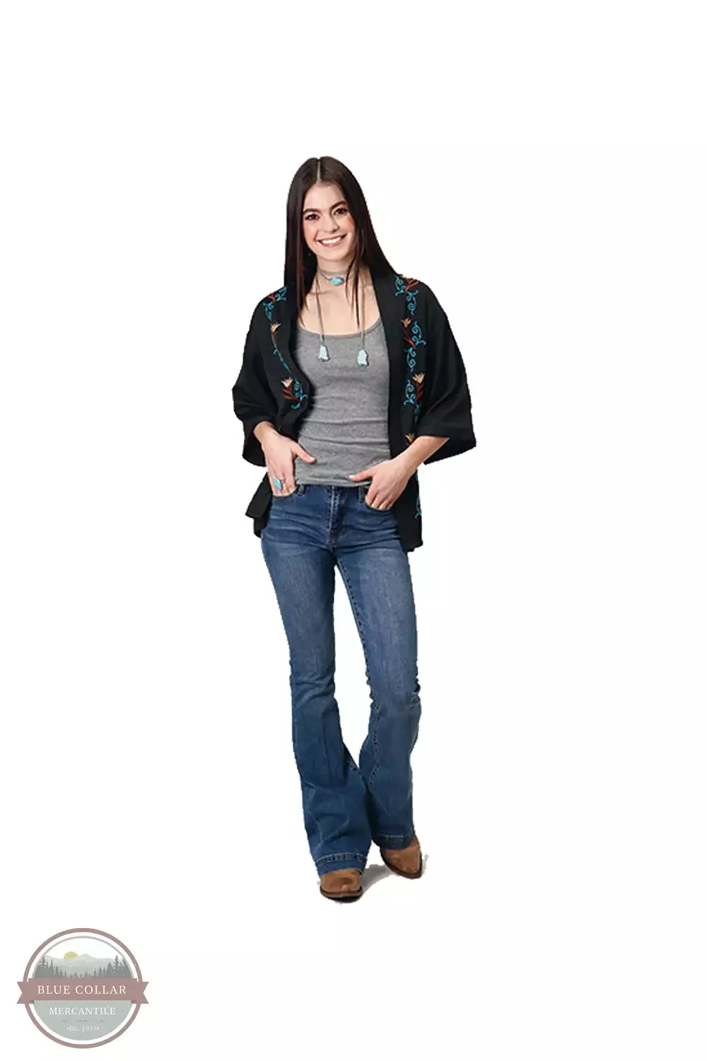 03-500-0565-0148 BL Embroidered Lightweight Cardigan