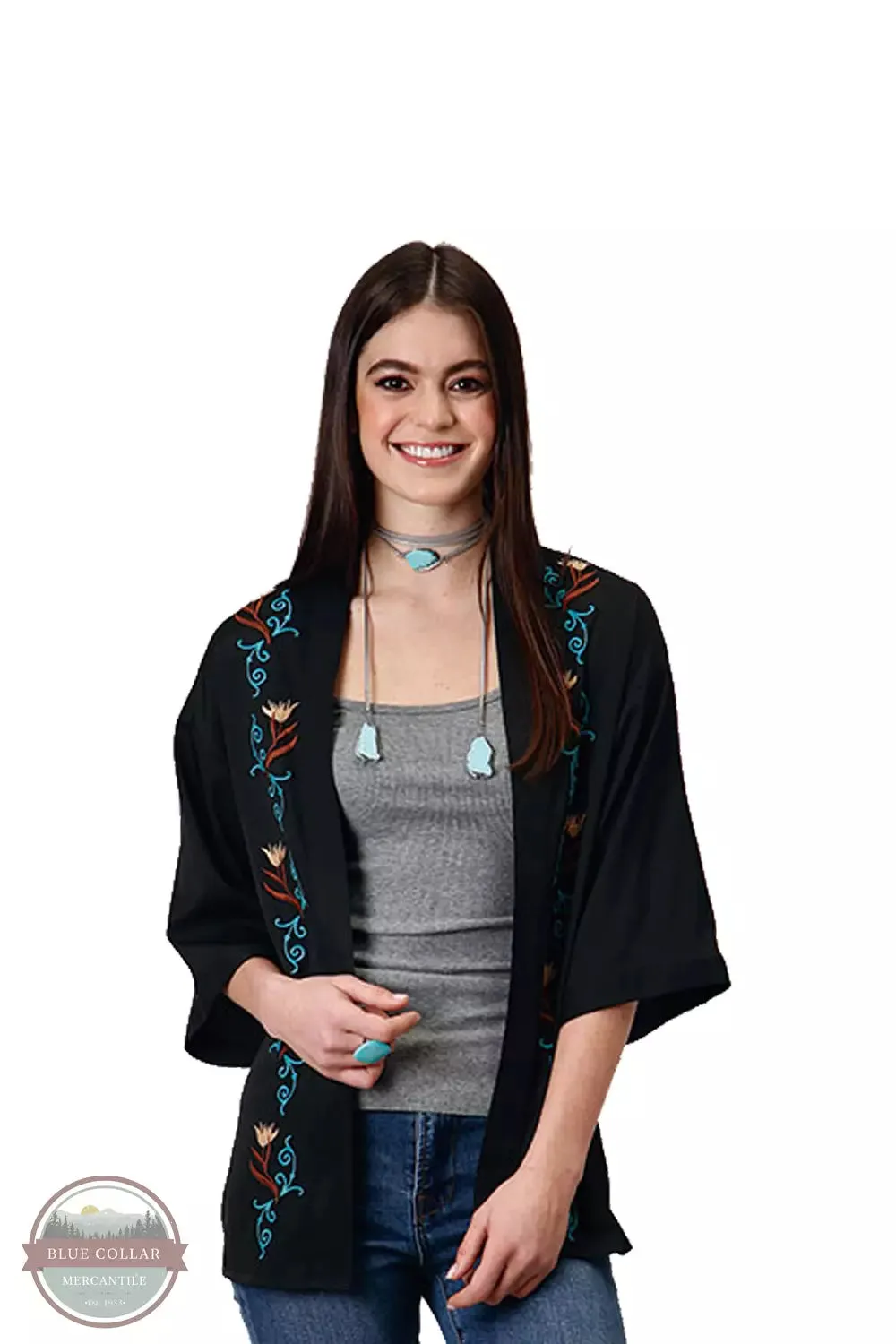 03-500-0565-0148 BL Embroidered Lightweight Cardigan