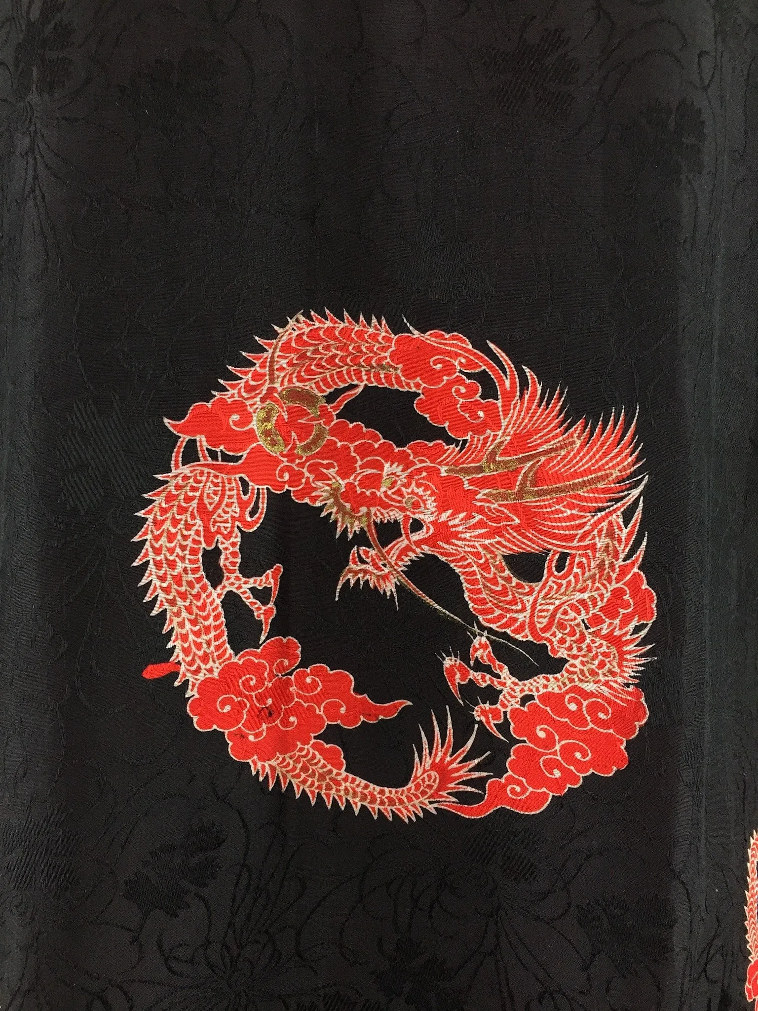 1920s - 1930s Vintage Silk Kimono Robe / Black & Red Dragons