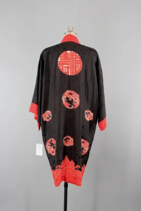 1920s - 1930s Vintage Silk Kimono Robe / Black & Red Dragons