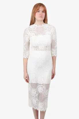 Alexis White Eyelet Lace Midi Dress with 3/4 Sleeves Size Small