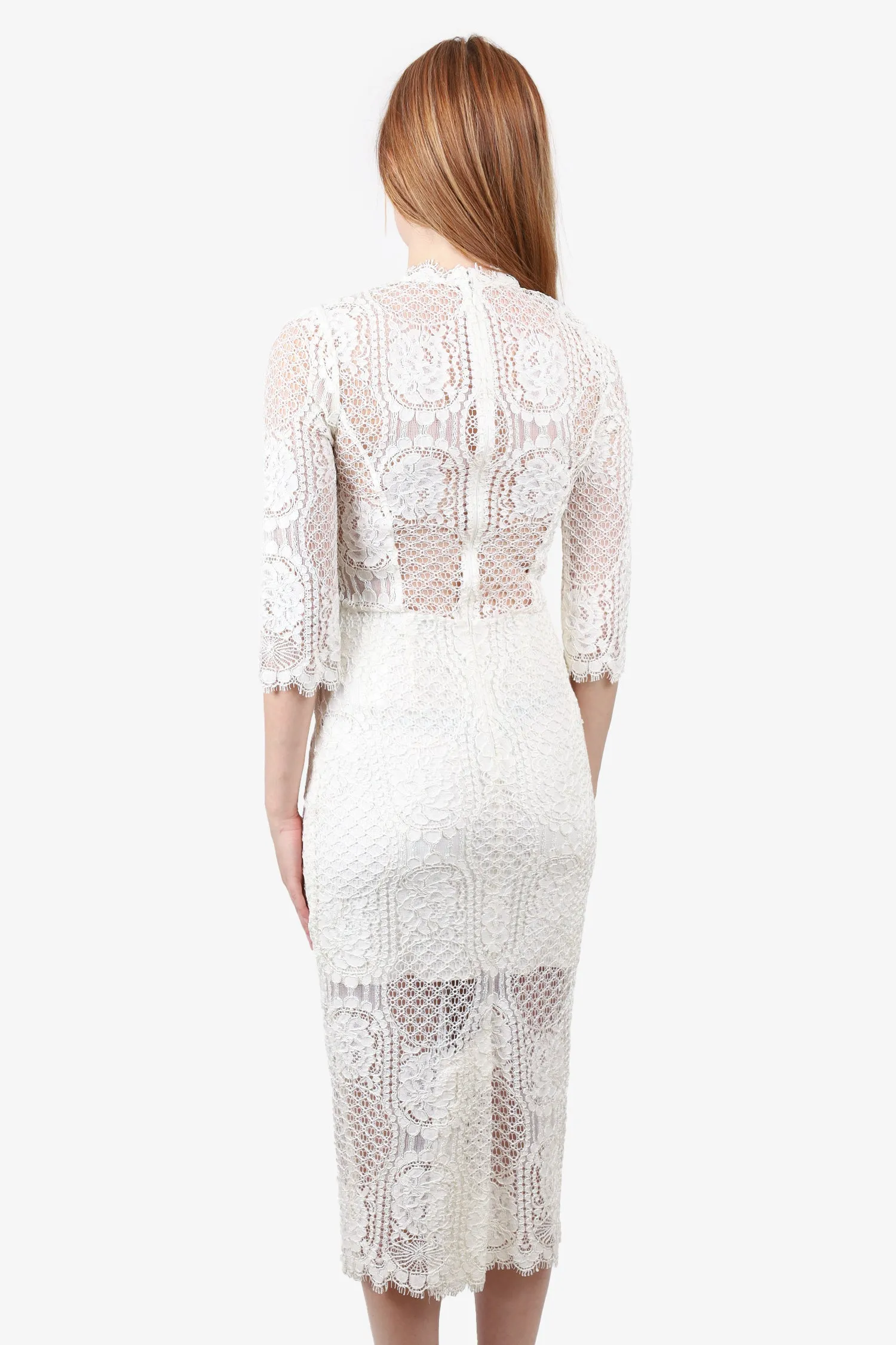 Alexis White Eyelet Lace Midi Dress with 3/4 Sleeves Size Small