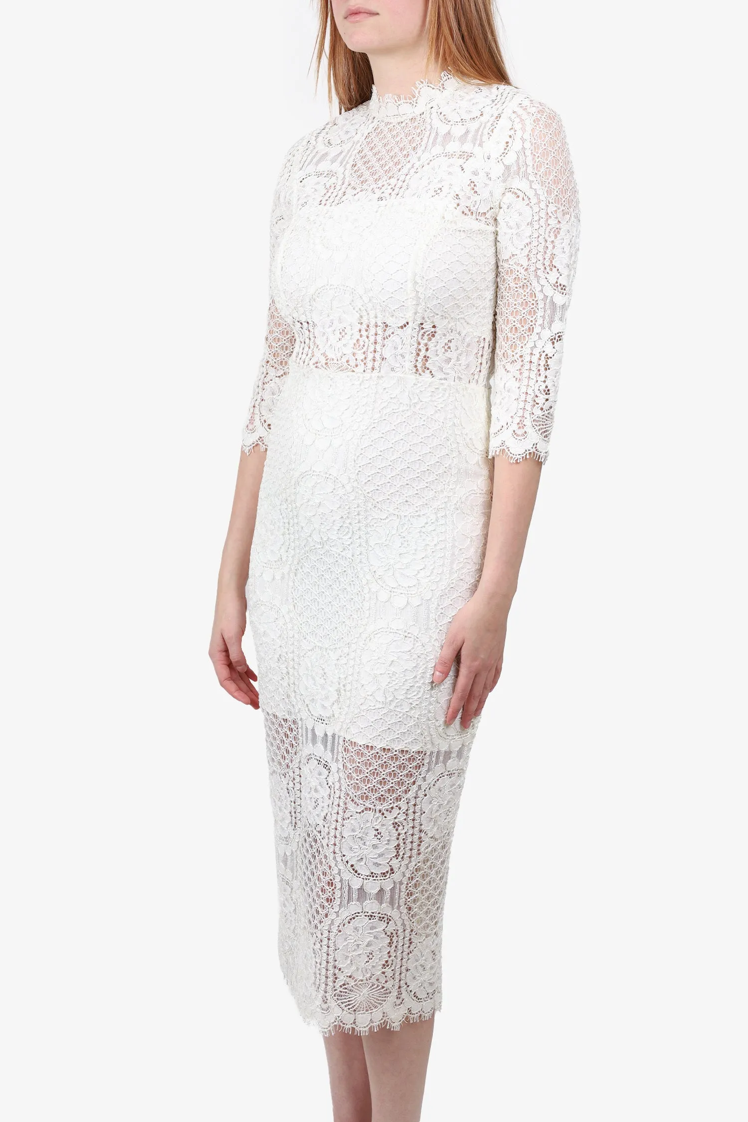Alexis White Eyelet Lace Midi Dress with 3/4 Sleeves Size Small
