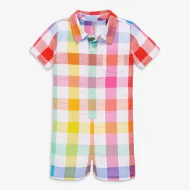Baby button down shortie in rainbow gingham