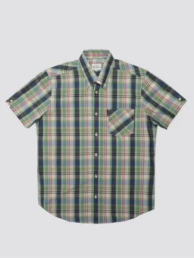 Ben Sherman Men's 0075937 SS Gingham Overcheck Shirt Grass Green