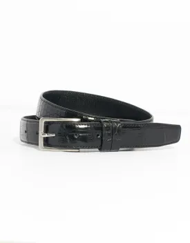 BLACK CROCODILE BELT WITH SILVER BUCKLE