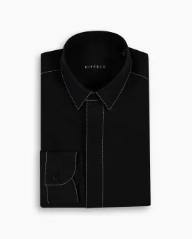 Black Silk-Stitch Linen Shirt