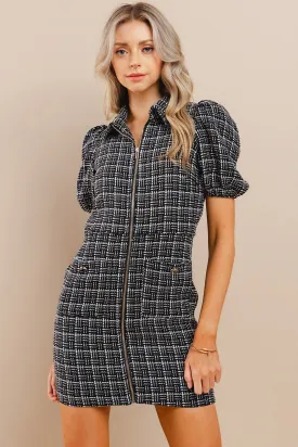 BLACK TWEED MINI DRESS