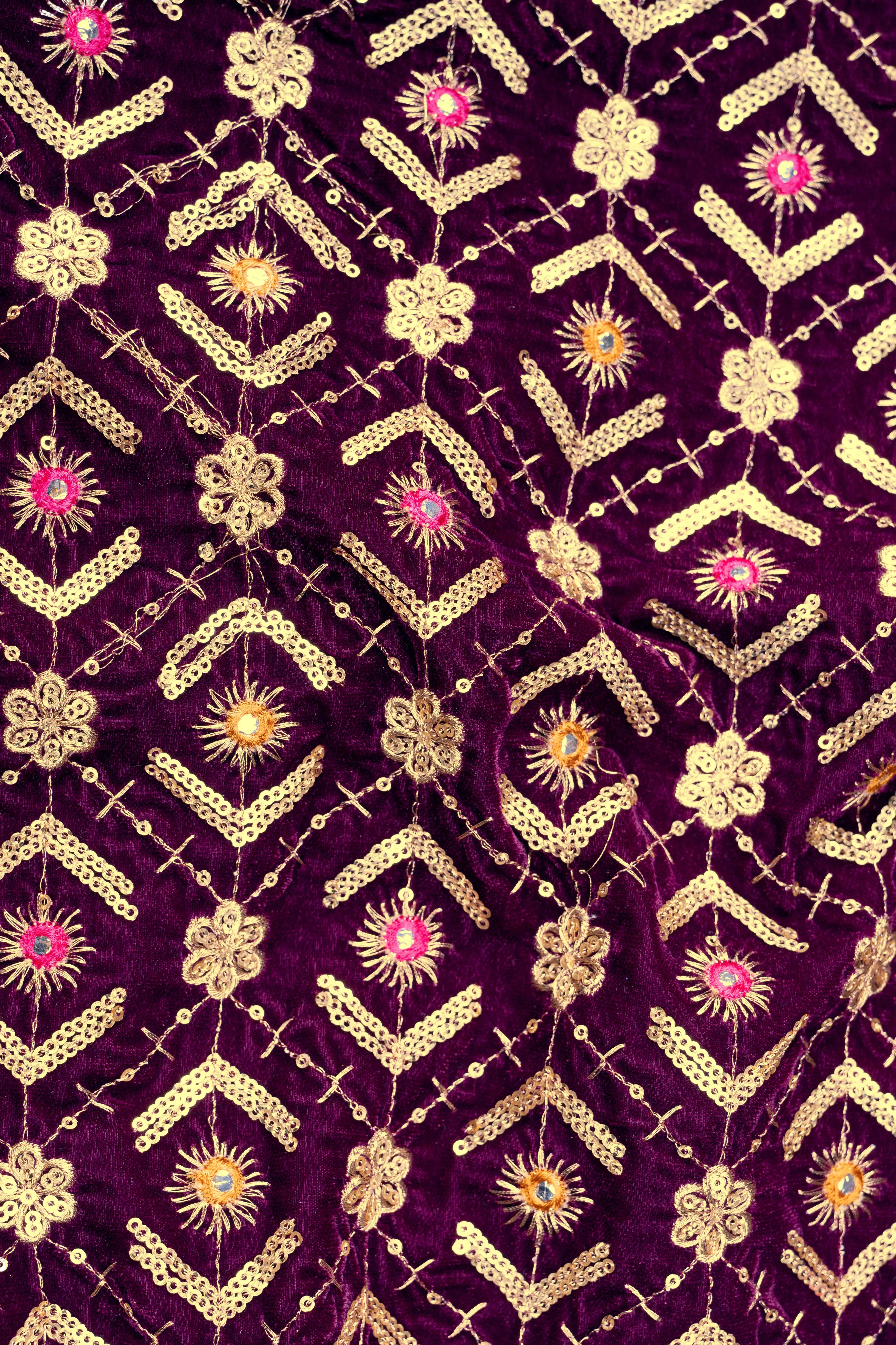 Blackberry Purple Velvet Thread And Sequin Embroidered Bandhgala Jodhpuri