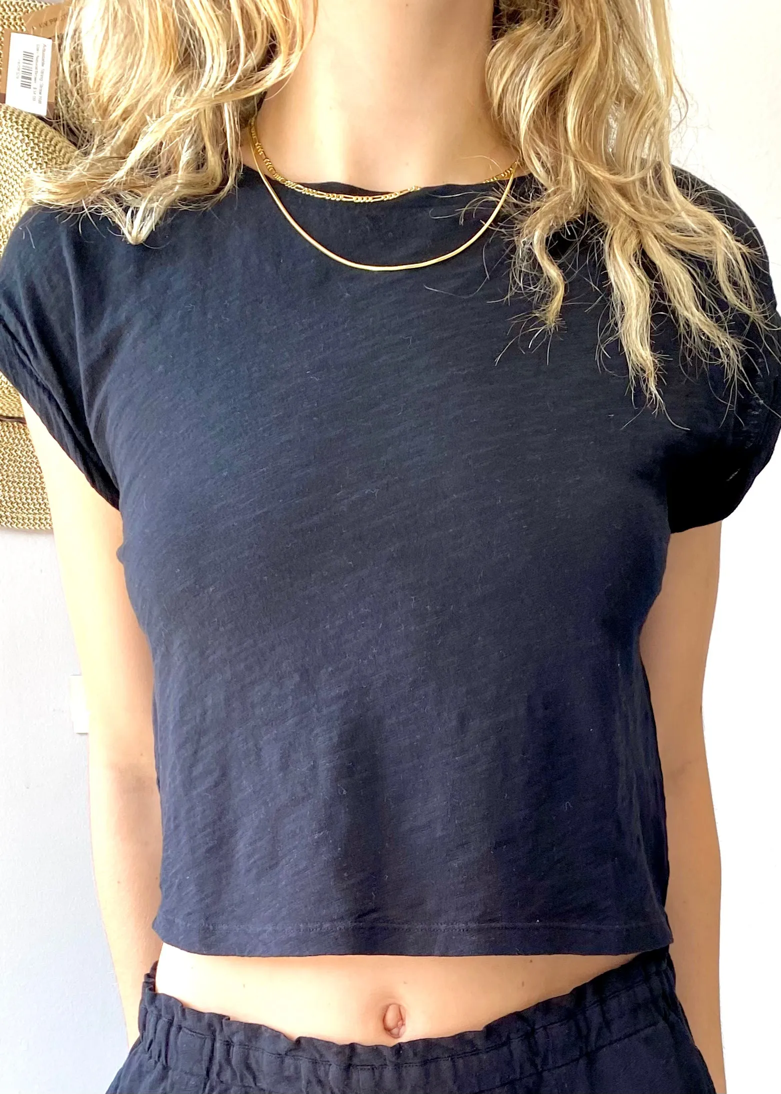 Boatneck Cuffed Cropped Tee