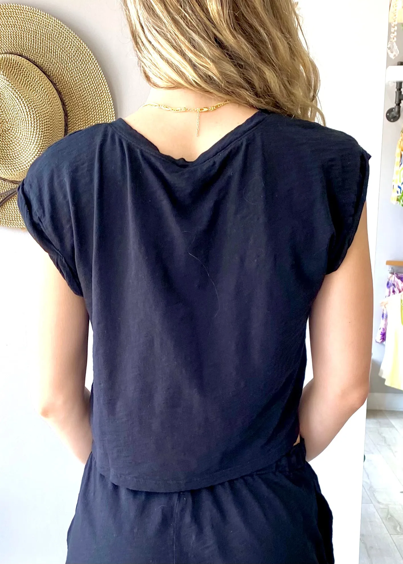 Boatneck Cuffed Cropped Tee