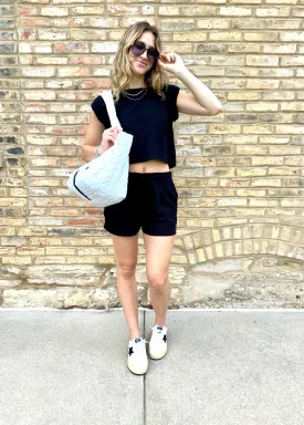 Boatneck Cuffed Cropped Tee
