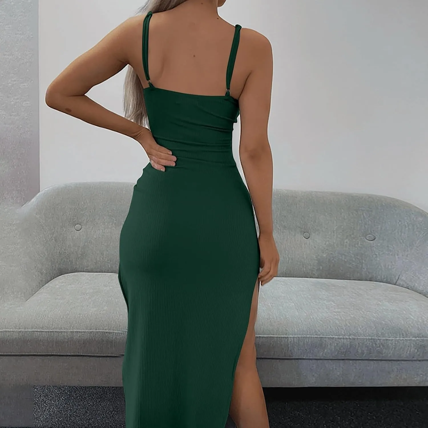 Bodycon Dresses for Women Tie Knot Cut Out Side Split Hem Sleeveless Knit Bodycon Maxi Dress
