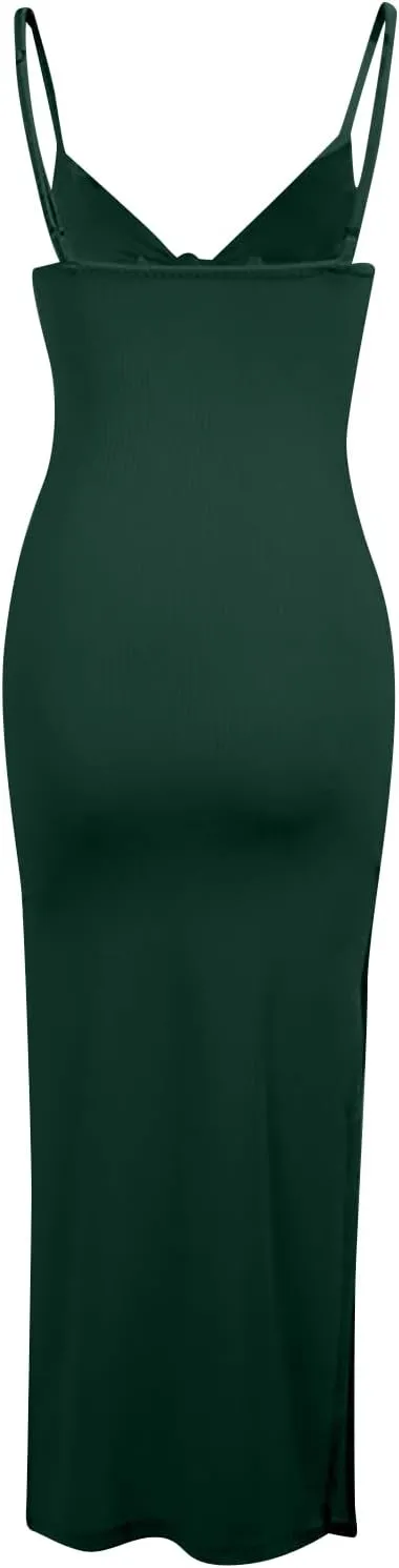 Bodycon Dresses for Women Tie Knot Cut Out Side Split Hem Sleeveless Knit Bodycon Maxi Dress