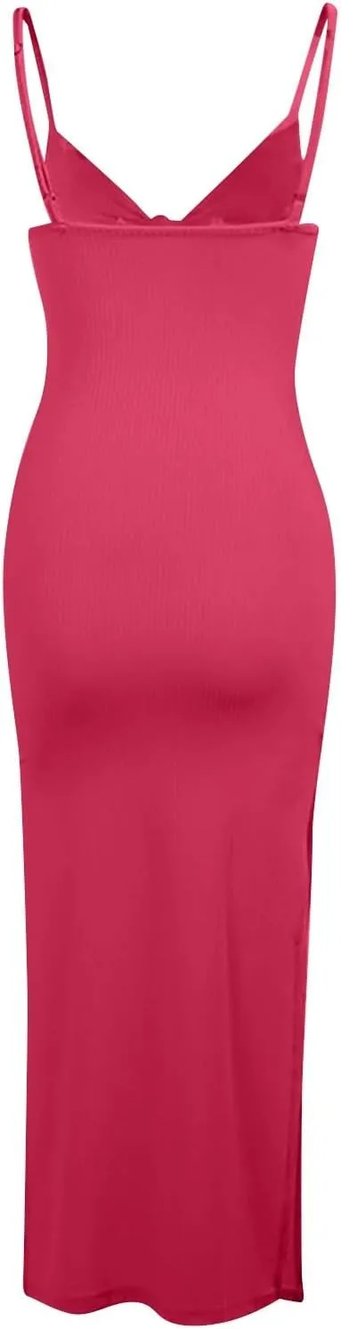 Bodycon Dresses for Women Tie Knot Cut Out Side Split Hem Sleeveless Knit Bodycon Maxi Dress