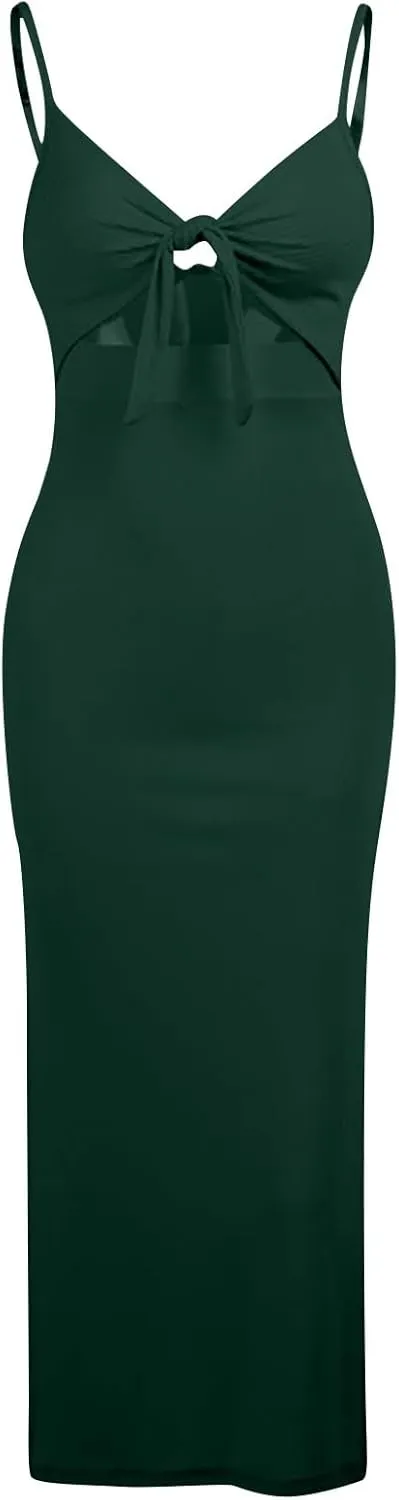 Bodycon Dresses for Women Tie Knot Cut Out Side Split Hem Sleeveless Knit Bodycon Maxi Dress