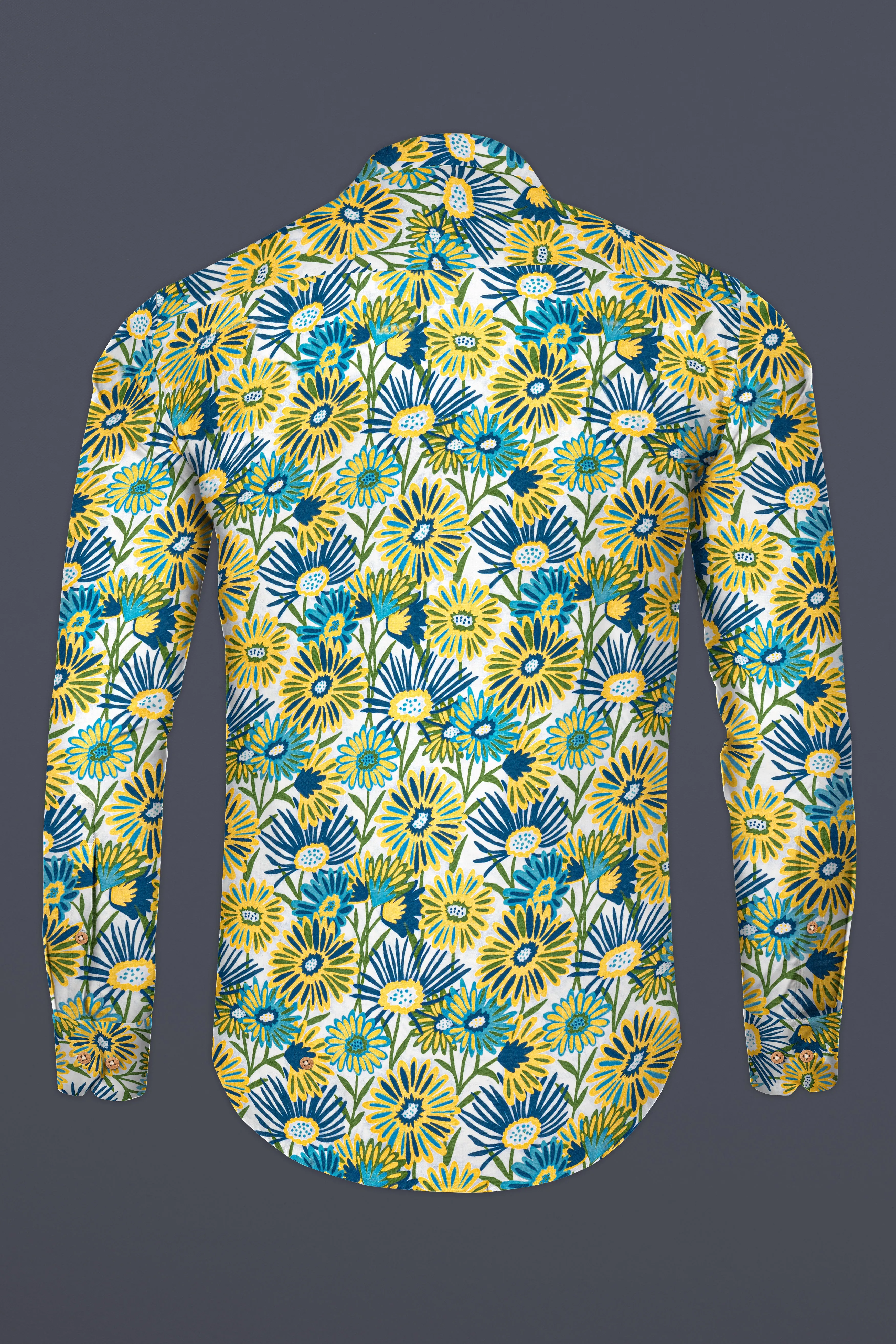 Bright Sun Yellow Tropical Printed Oxford Kurta Shirt