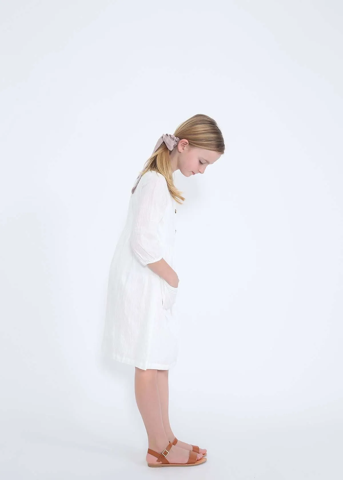 Button Down Peasant Midi Dress-FINAL SALE