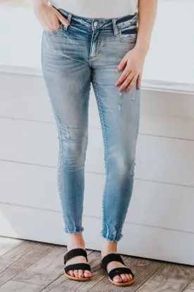 Cala Medium Mid Rise Crop Skinny Frayed Hem Jeans