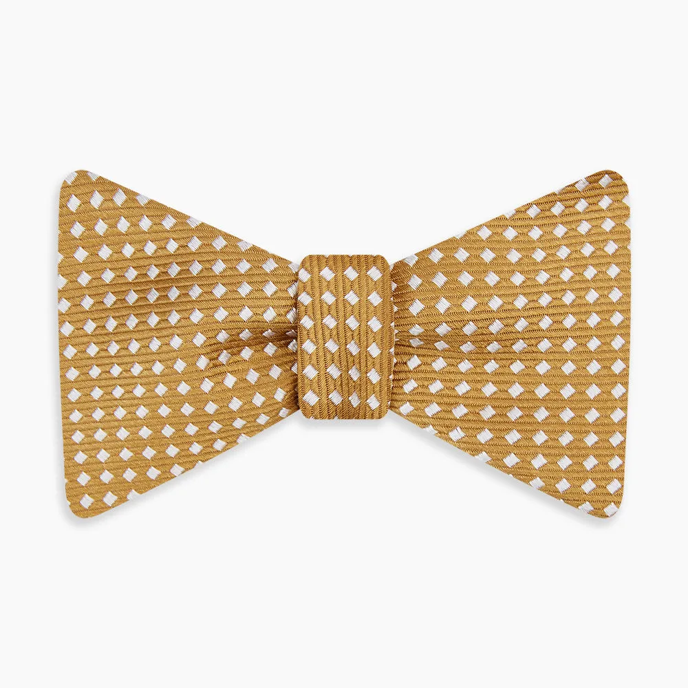 Camel and White Diamond Silk Bow Tie