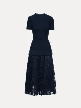 Carnation Guipure & Tweed Dress