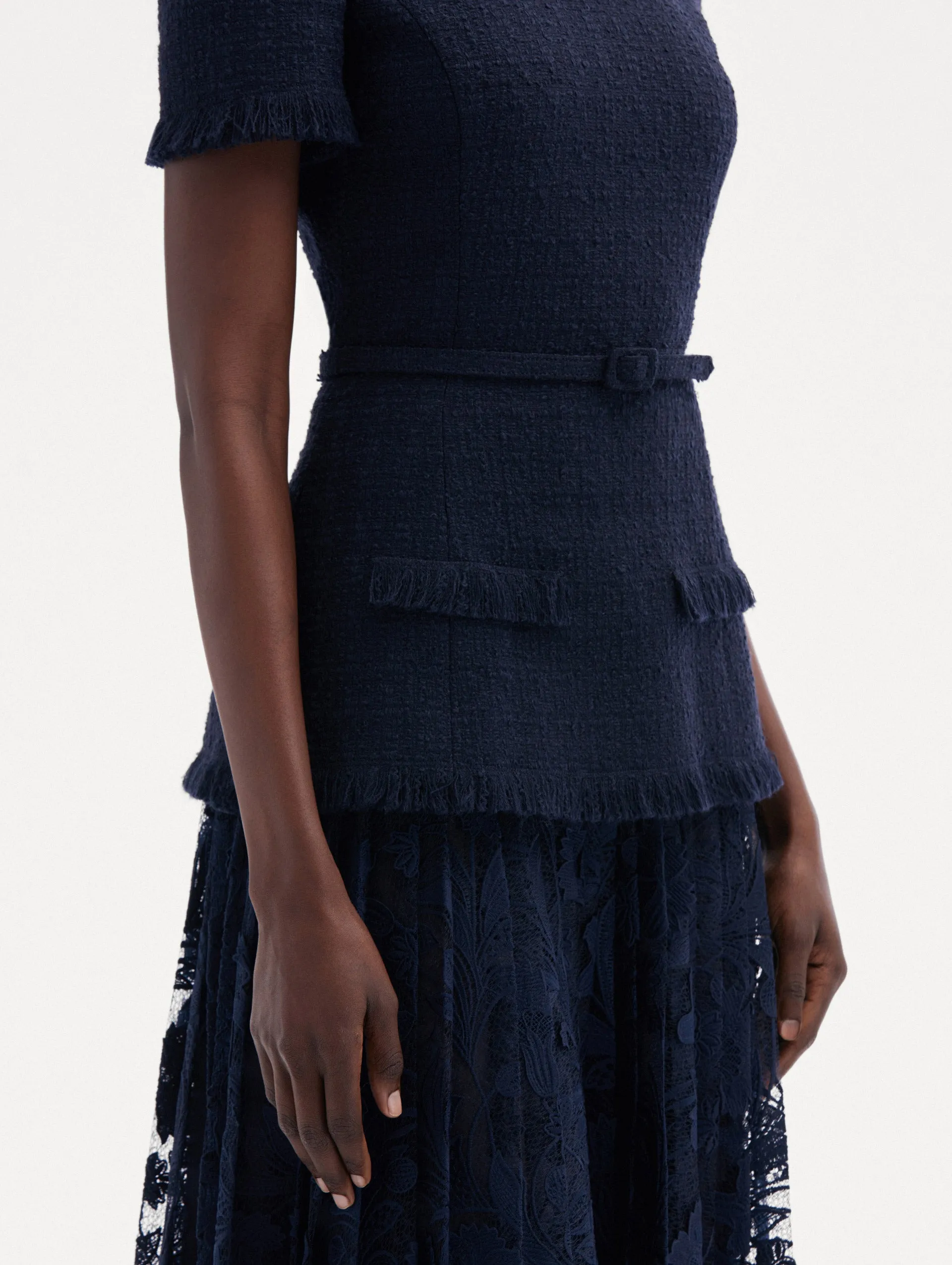 Carnation Guipure & Tweed Dress