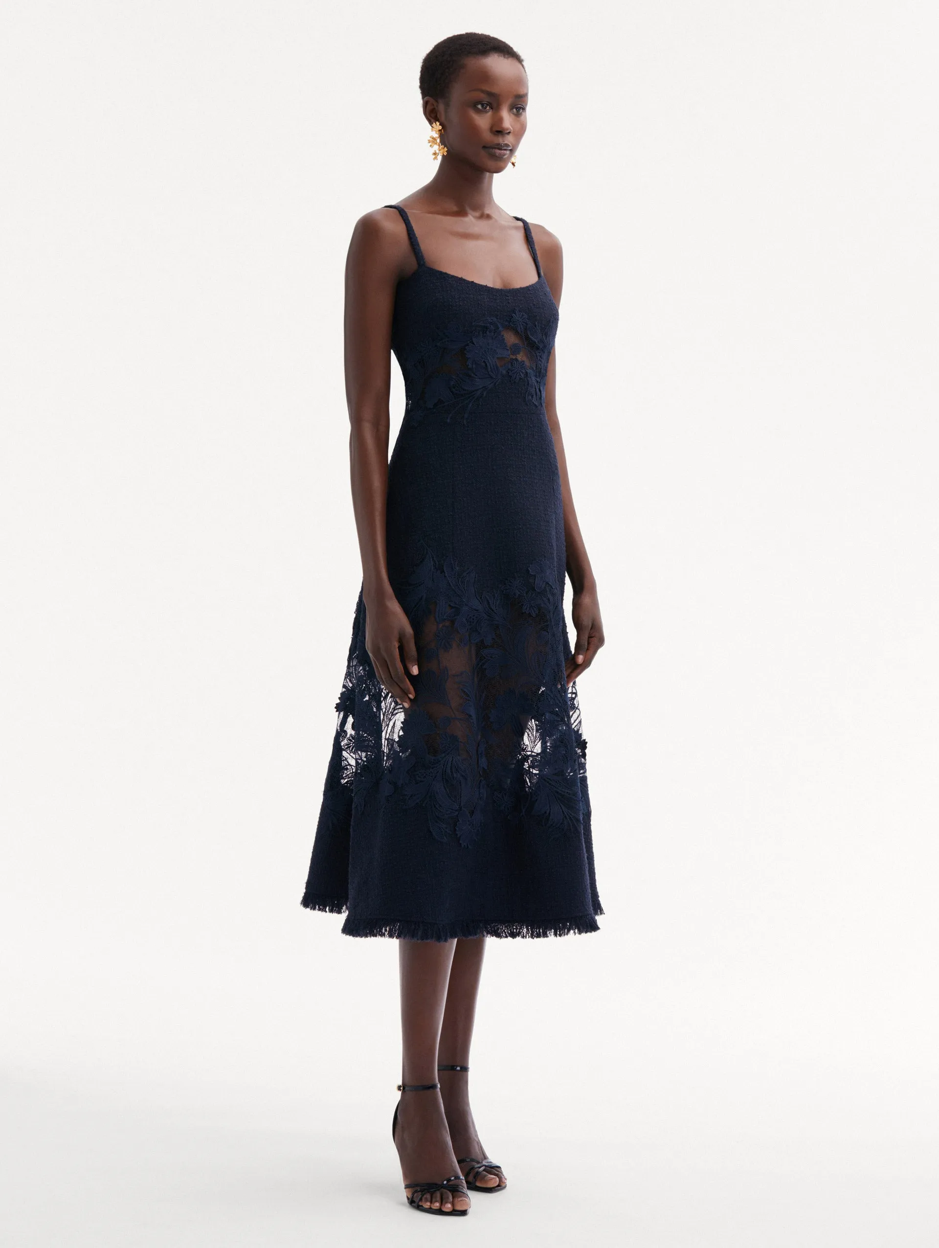 Carnation Guipure Inset Tweed Dress