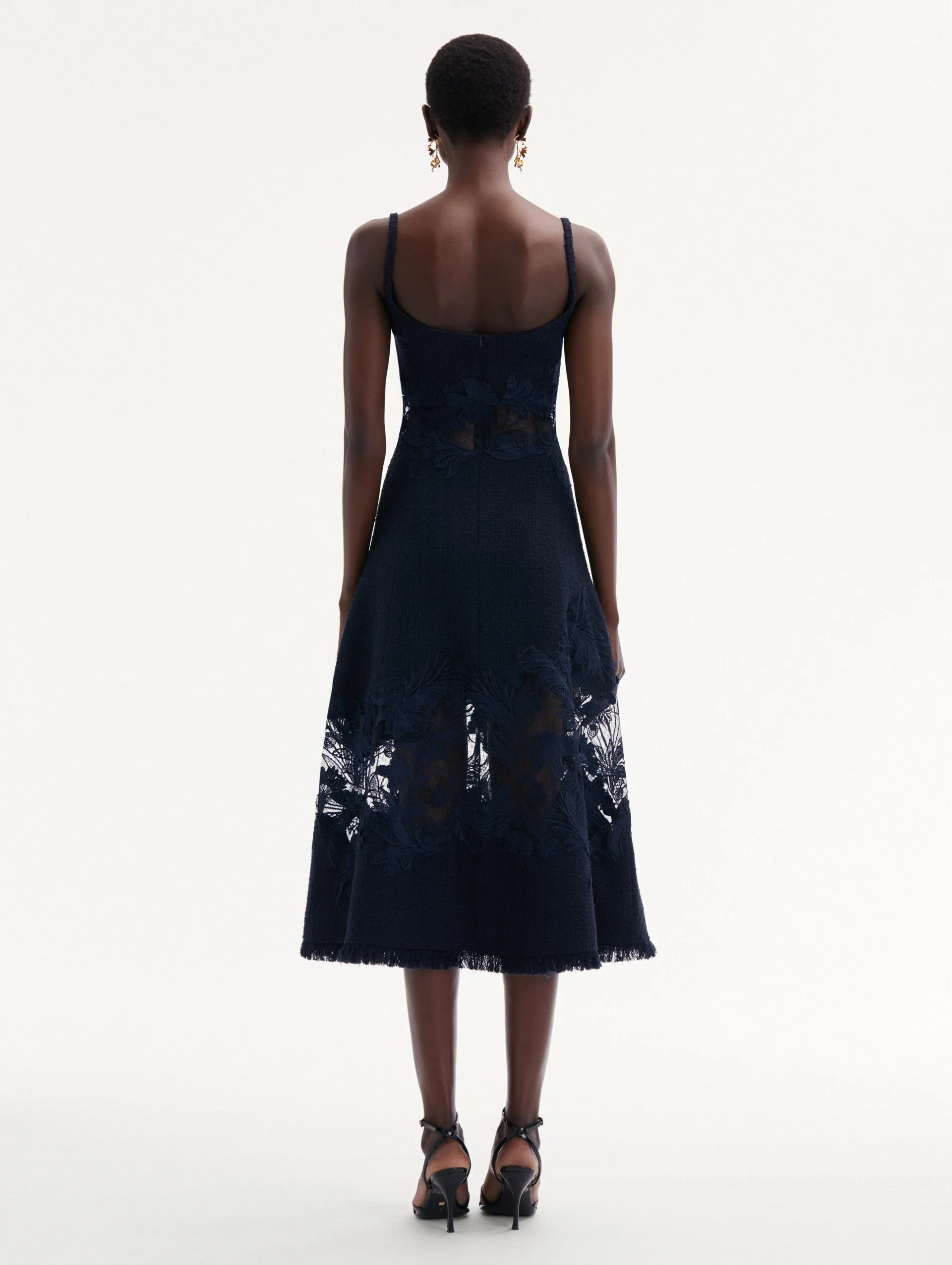 Carnation Guipure Inset Tweed Dress