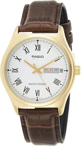 Casio MTP-V006GL-7BUDF Mens Elegant Gold-tone Quartz Watch with Leather Strap