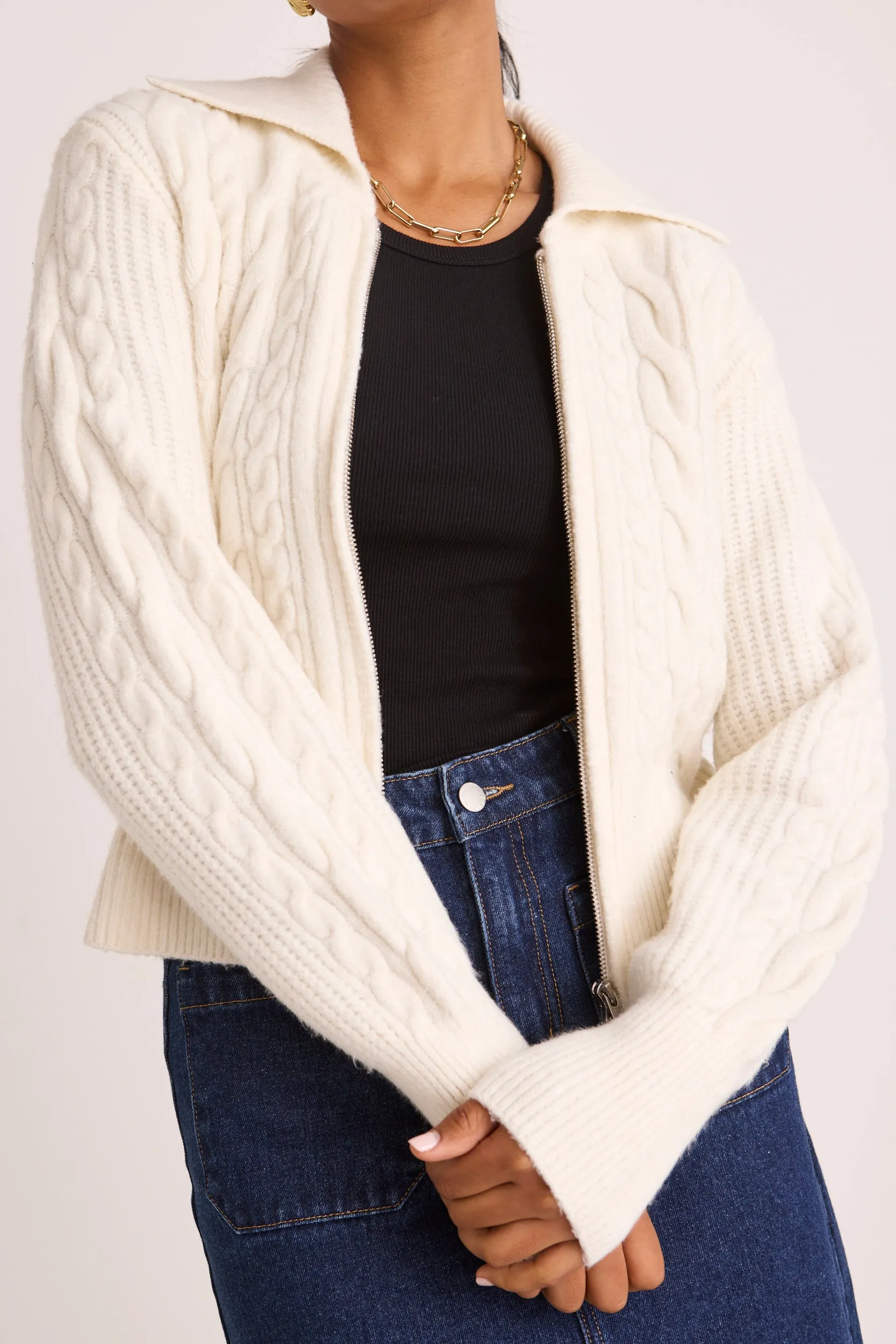 Central Ivory Zip Through Knit Jumper