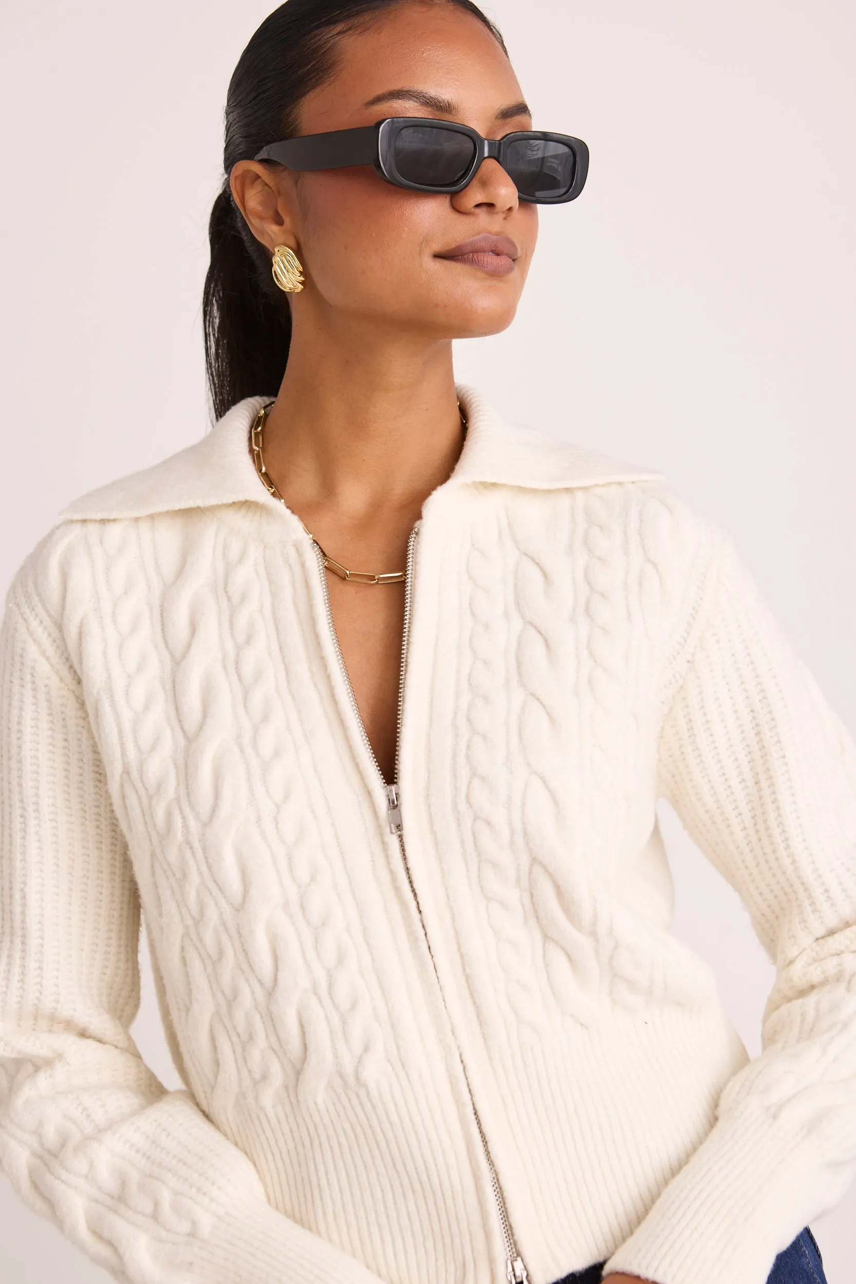 Central Ivory Zip Through Knit Jumper