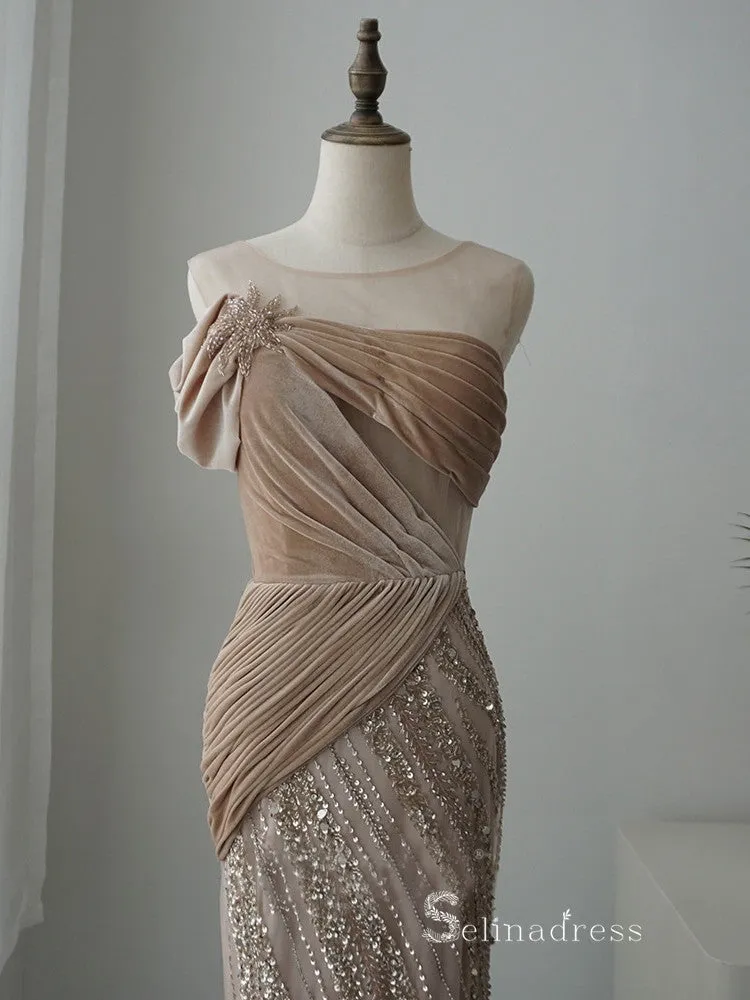 Chic Mermaid Scoop Sleeveless luxury Long Prom Dress Beaded Long Evening Gowns MLH0468