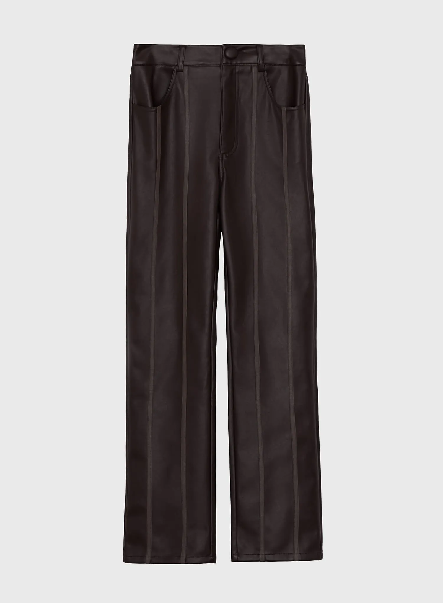 Chocolate Seam Detail Faux Leather Trouser - Henna