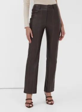 Chocolate Seam Detail Faux Leather Trouser - Henna