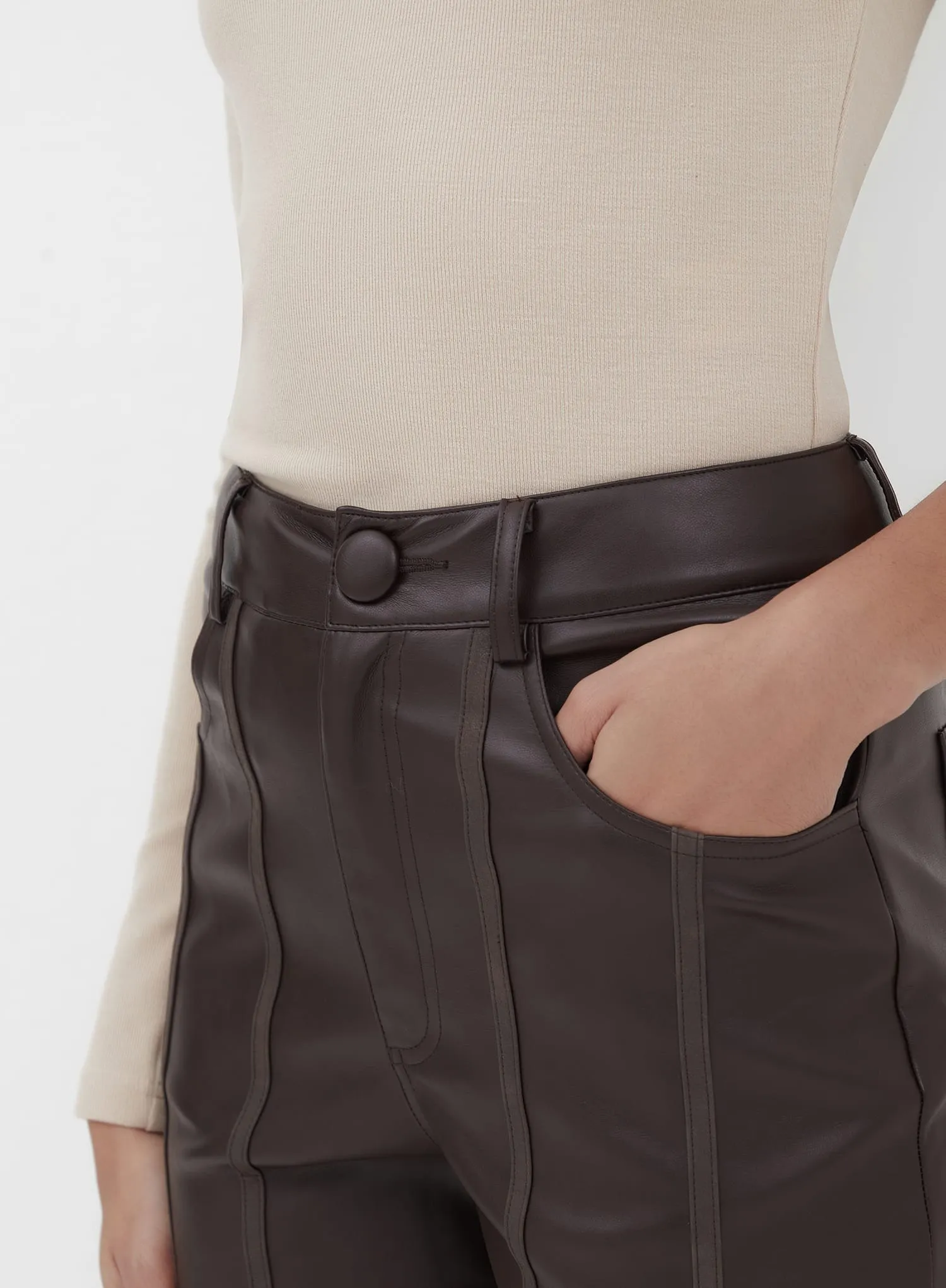 Chocolate Seam Detail Faux Leather Trouser - Henna