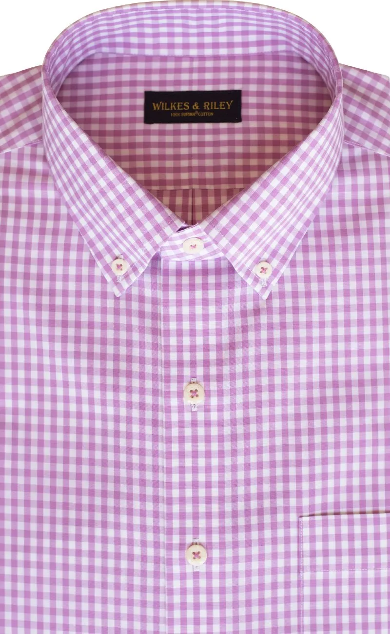 Classic Fit Pink Gingham Button-Down Collar Supima® Non-Iron Cotton Broadcloth Sport Shirt (B/T)