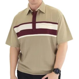 Classics by Palmland Horizontal Short Sleeve Banded Bottom Shirt Taupe - 6010-BL12
