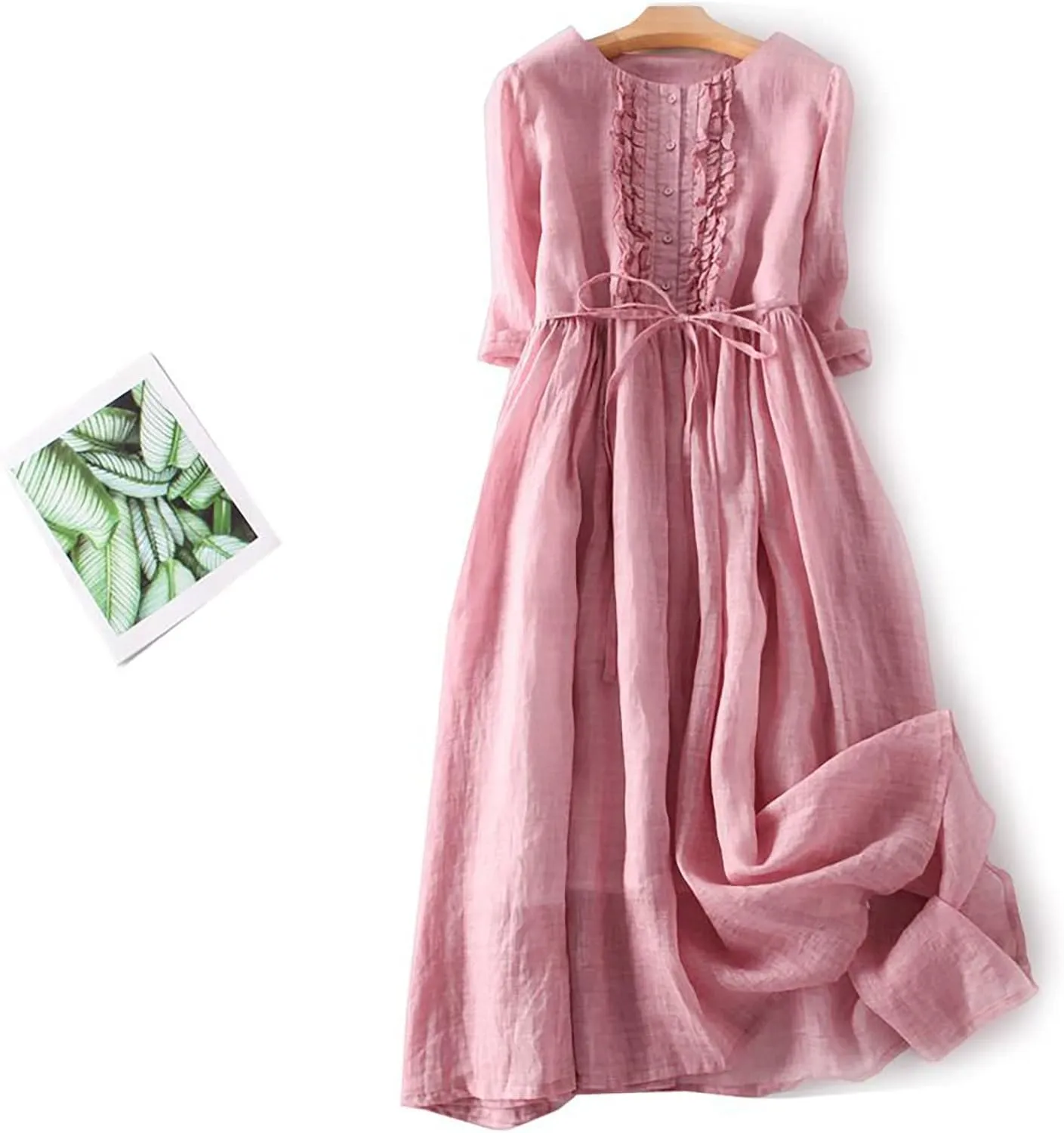Cotton Linen Maxi Dresses for Women 2025 Button Down Plus Size A Line Dress Trendy 3/4 Sleeve Floral Dress Summer Dresses