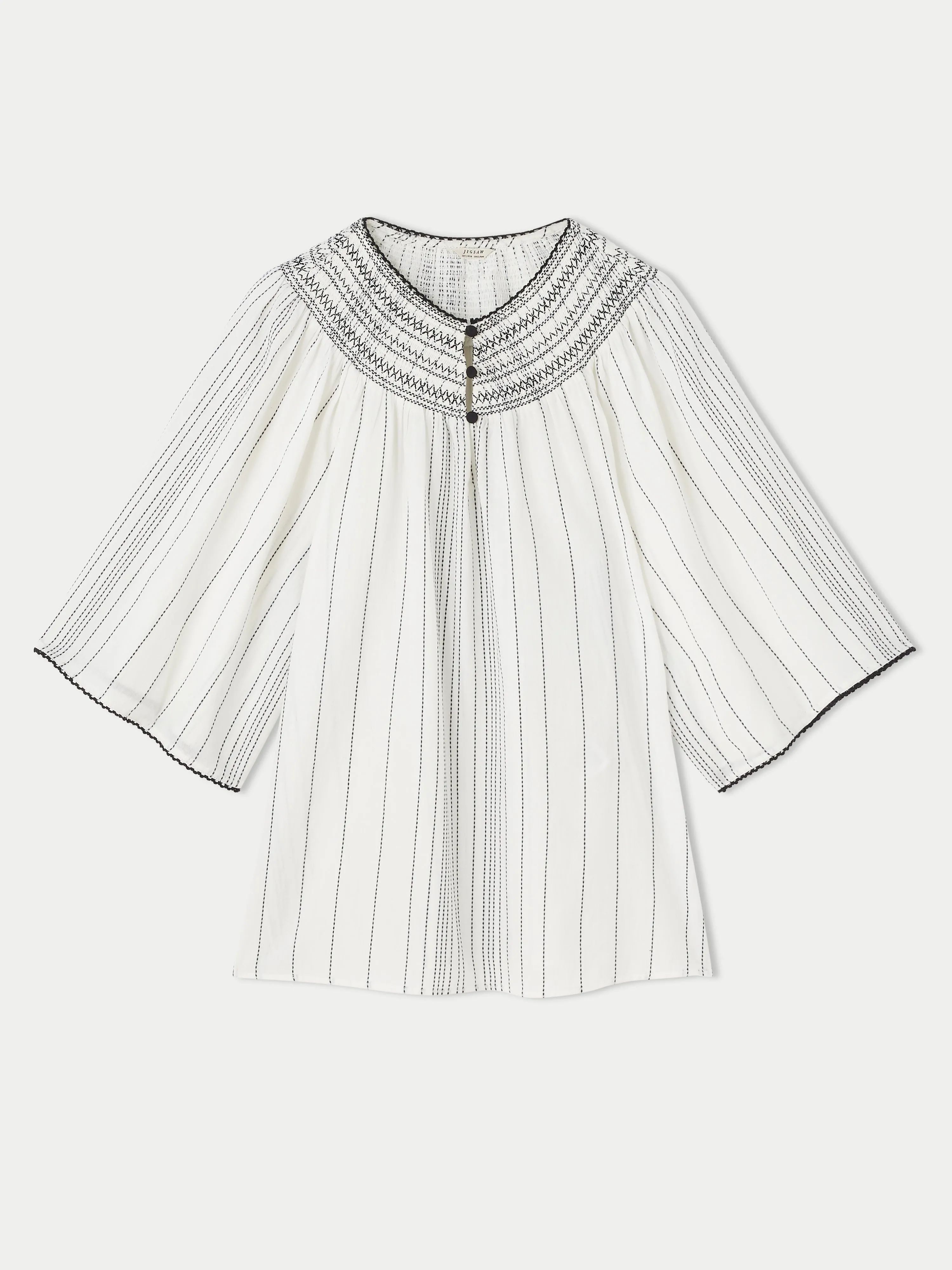 Cotton Stripe Smocked Top | White