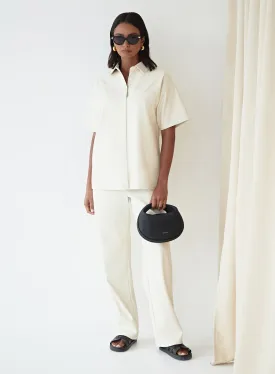 Cream Elasticated Faux Leather Trouser - Gabbi