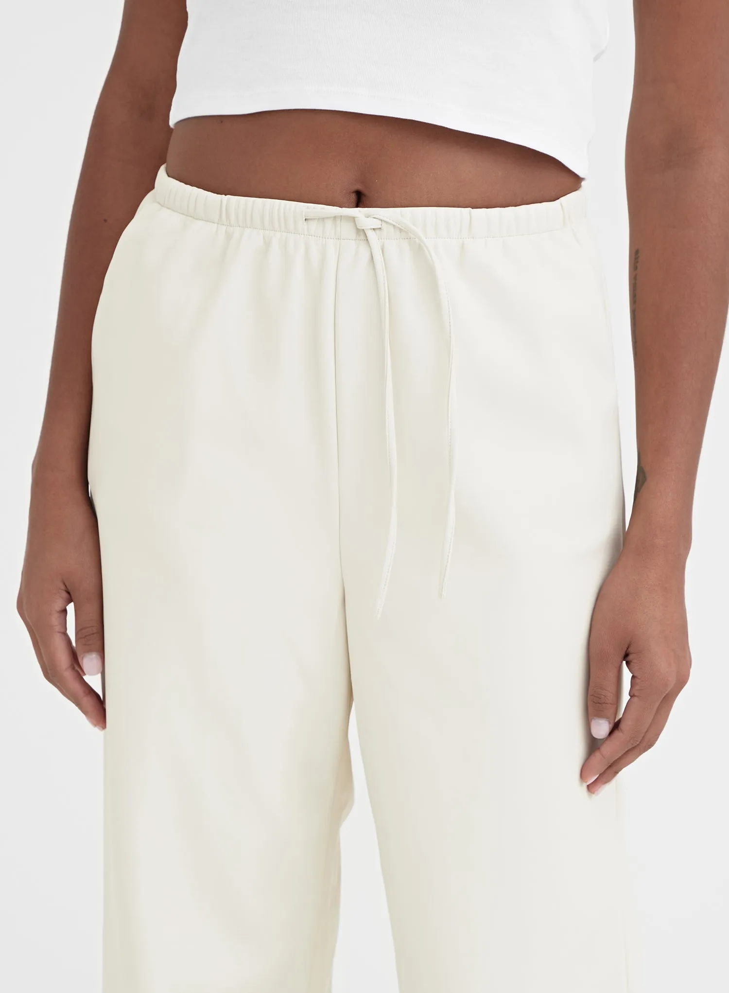 Cream Elasticated Faux Leather Trouser - Gabbi