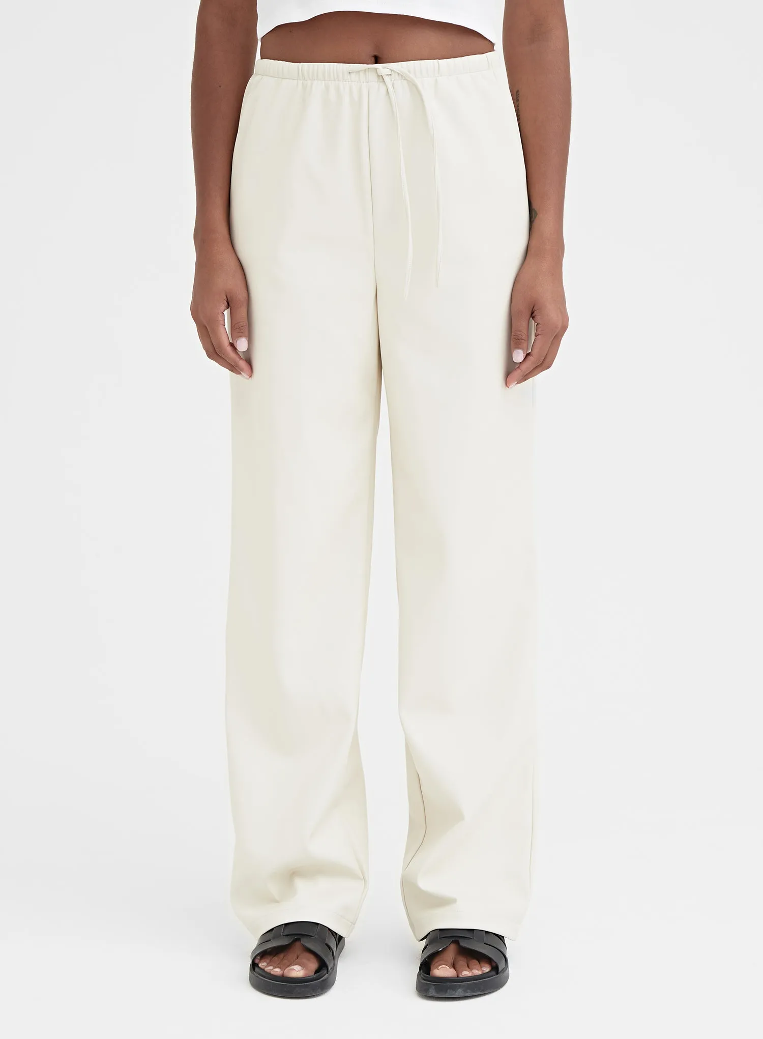 Cream Elasticated Faux Leather Trouser - Gabbi