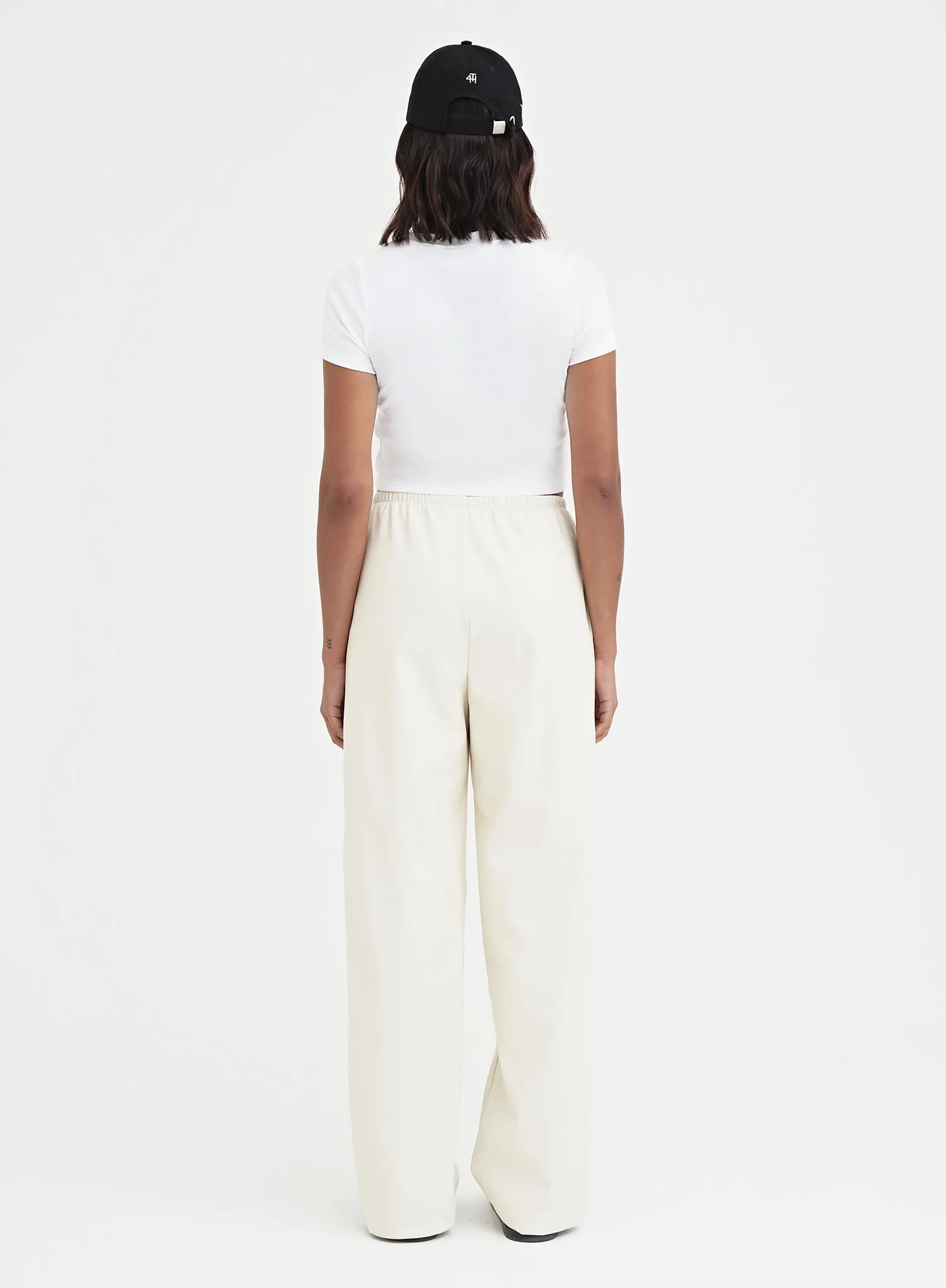 Cream Elasticated Faux Leather Trouser - Gabbi