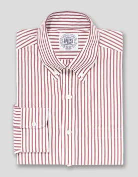 DARK RED WHITE BUTCHER STRIPE BROADCLOTH DRESS SHIRT