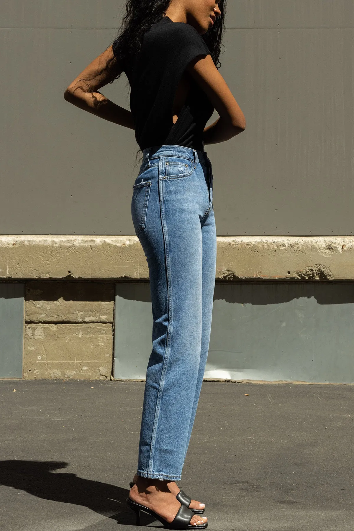DSTLD Women's RLXD Straight Jean in Vintage Blue