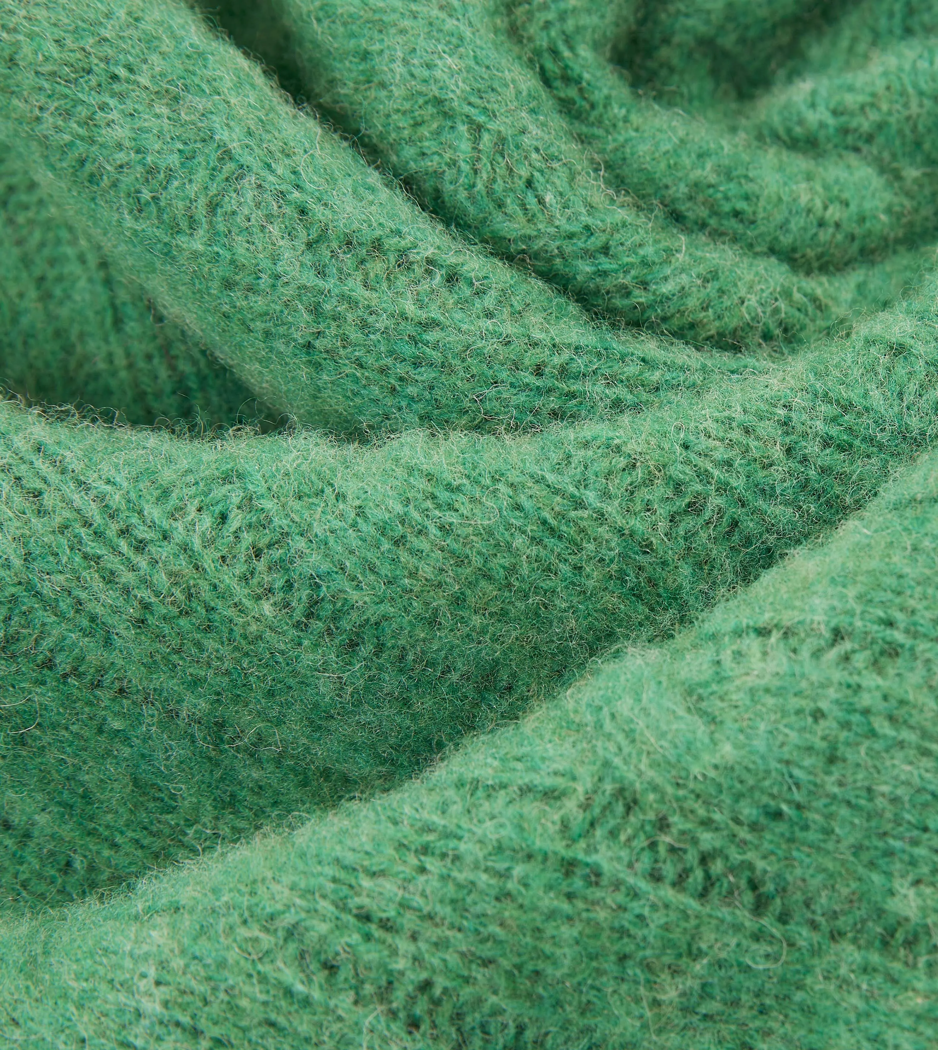Emerald Green Brushed Cable Knit Shetland Crew Neck Jumper