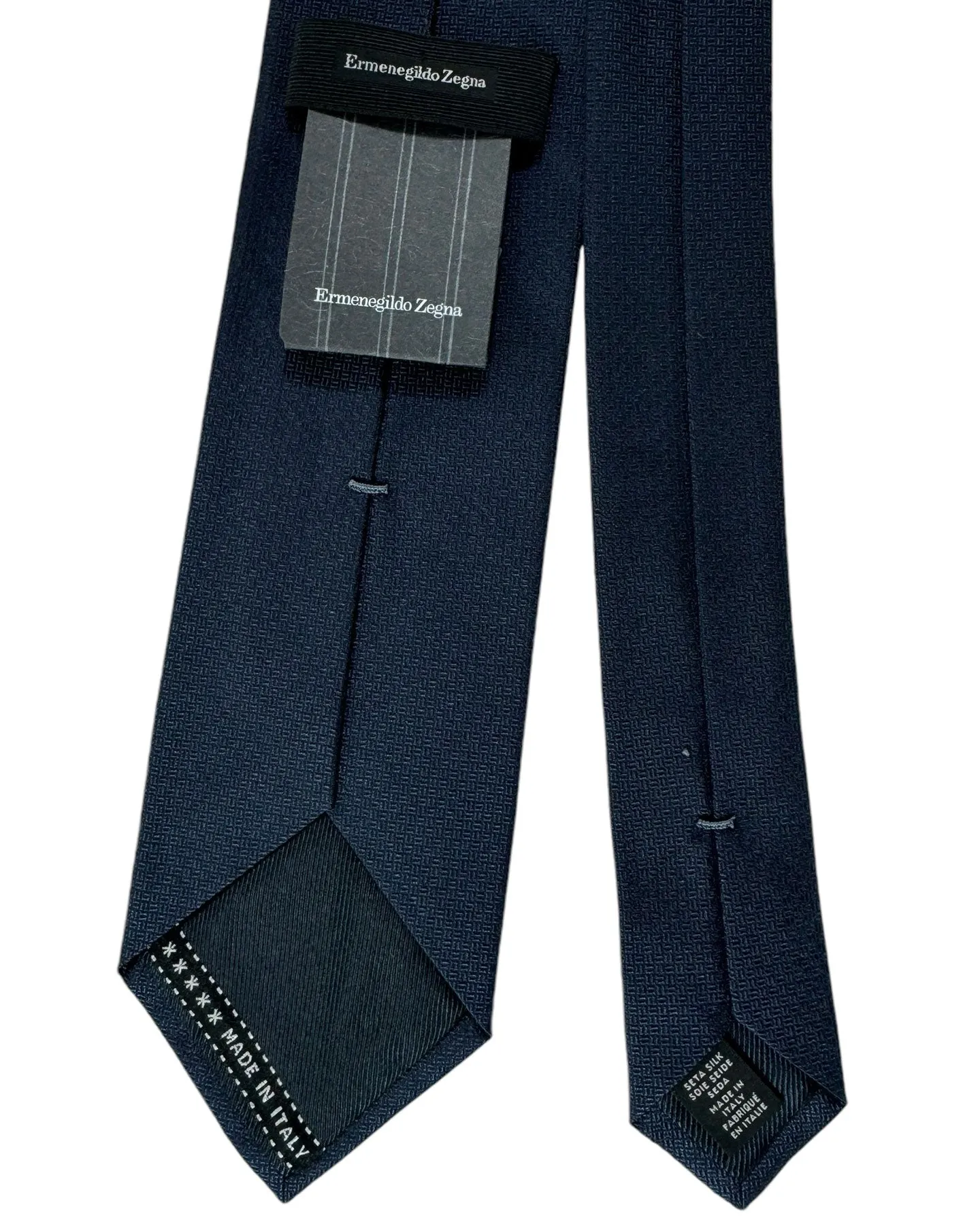 Ermenegildo Zegna Silk Tie Dark Blue Micro Pattern - Hand Made in Italy