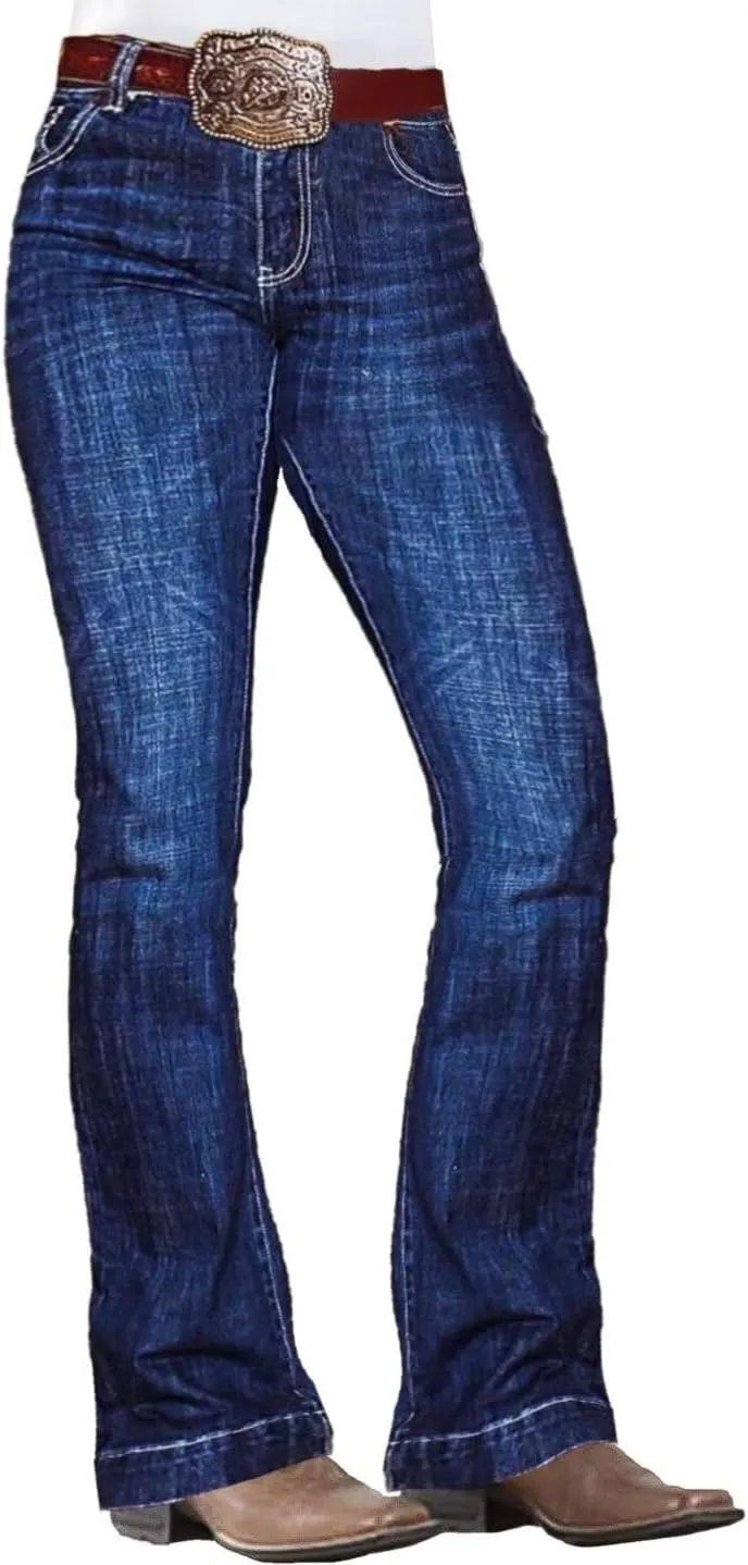 Flamingals Mid Waist Boot Cut Jeans for Women Straight Leg Jeans Cowgirl Trendy Jeans Denim Pants