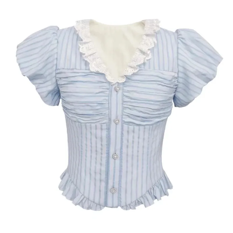 Girlary 2024 New Japanese Style Kawaii Suit Girls Cute Stripe Slim Bouse   Bow Y2k Mini Skirt Korean Fashion Sweet Skirt Set Woman Chic