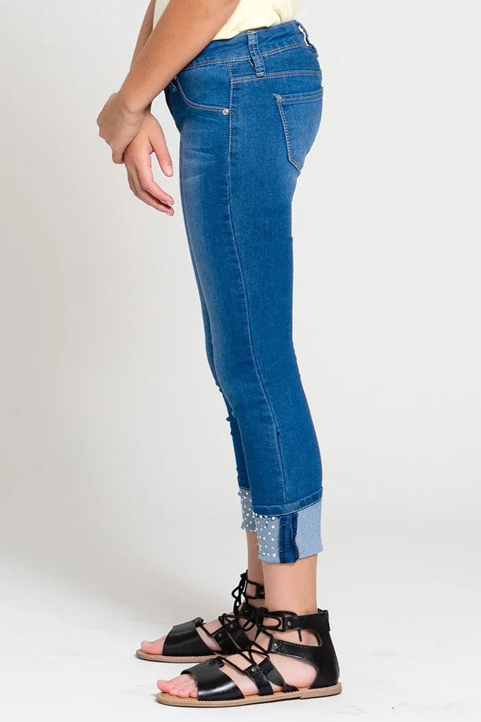 Girls Skinny Jeans with Studded Mega Cuff